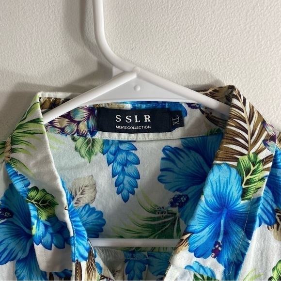 SSLR Blue Hawaiian Shirt XL White Button Down Short Sleeve Men’s - Picture 2 of 5